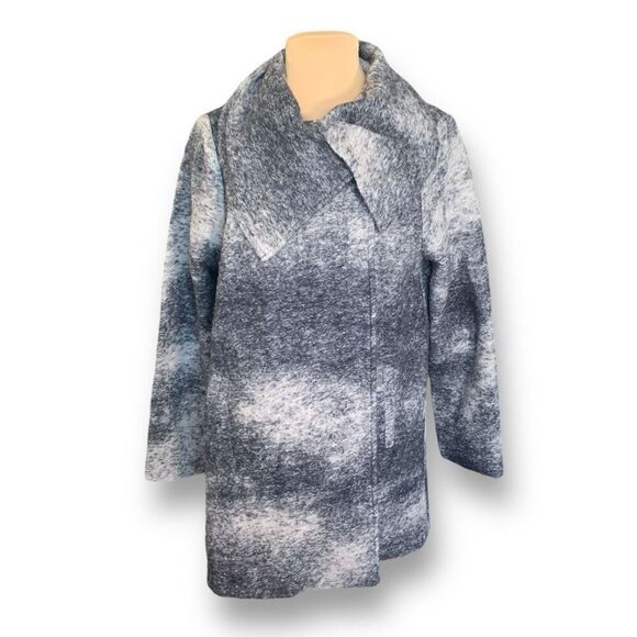 Nanette Lepore Gray White Ombre Wool Mohair Blend Coat Exaggerated Collar Medium - Picture 12 of 12